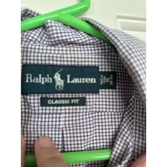 Ralph Lauren Men's Purple Tattersall Button Up Oxford Dress Shirt Size 15 - Picture 4 of 5